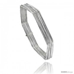 Sterling Silver Hexagon Shape Flat 7 Band Stackable slip on Semanario Bangle 5/16 in wide, 8 in