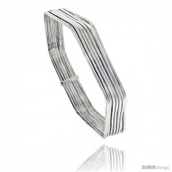 Sterling Silver Hexagon Shape Flat 7 Band Stackable slip on Semanario Bangle 5/16 in wide, 7 1/4 in