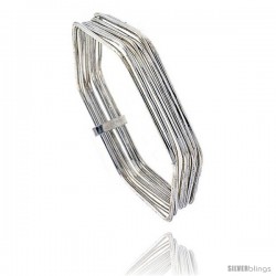 Sterling Silver Hexagon Shape Flat 7 Band Stackable slip on Semanario Bangle 5/16 in wide, 6 3/4 in