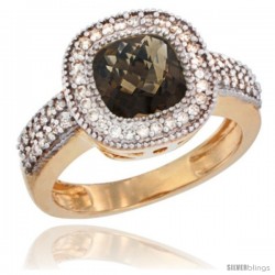 14k Yellow Gold Ladies Natural Smoky Topaz Ring Cushion-cut 3.5 ct. 7x7 Stone Diamond Accent