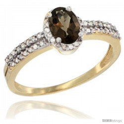 14k Yellow Gold Ladies Natural Smoky Topaz Ring oval 6x4 Stone Diamond Accent -Style Cy407178