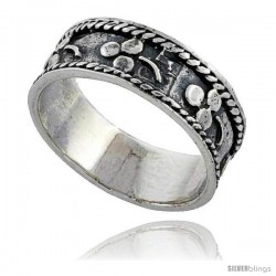 Sterling Silver Rope Edge Design Beaded Wedding Band Ring 1/4 in wide