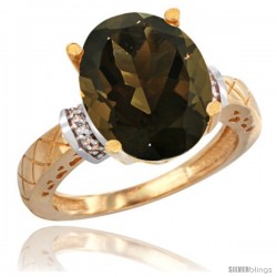 14k Yellow Gold Diamond Smoky Topaz Ring 5.5 ct Oval 14x10 Stone