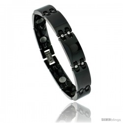 Ceramic Black Magnetic Therapy Bar Bracelet Cubic Zirconia Stones, 1/2 in wide, -Style Bcm102