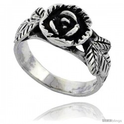 Sterling Silver Rose Flower Ring 3/8 wide