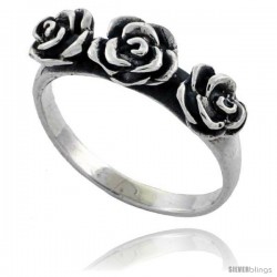 Sterling Silver Triple Rose Flower Ring