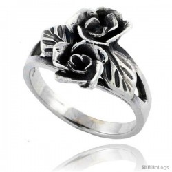 Sterling Silver Double Rose Flower Ring 5/8 in wide