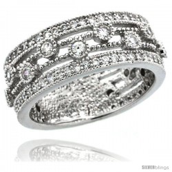 Sterling Silver Vintage Style Ring Band w/ Brilliant Cut CZ Stones, 5/16 in. (8 mm) wide -Style Lr00075a