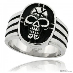 Surgical Steel Biker Skull Ring & Cross 3/4 in wide