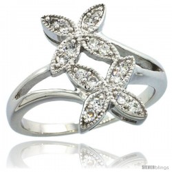 Sterling Silver Double Butterfly Ring w/ Brilliant Cut CZ Stones, 5/8 in. (16 mm) wide