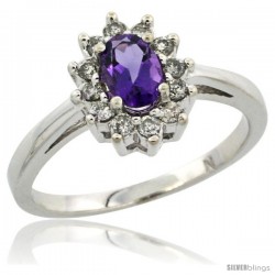 10k White Gold Amethyst Diamond Halo Ring Oval Shape 1.2 Carat 6X4 mm, 1/2 in wide