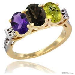 10K Yellow Gold Natural Amethyst, Smoky Topaz & Lemon Quartz Ring 3-Stone Oval 7x5 mm Diamond Accent