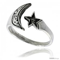 Sterling Silver Crescent Moon & Star Ring 1/2 in wide -Style Tr607