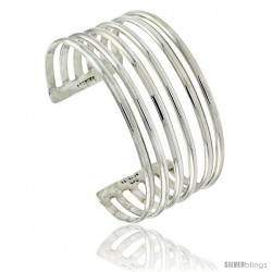 Sterling Silver 5 Row Wire Cuff Bangle Bracelet 1 in wide