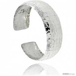 Sterling Silver Dome Cuff Bangle Bracelet Hammered Finish 1 in wide