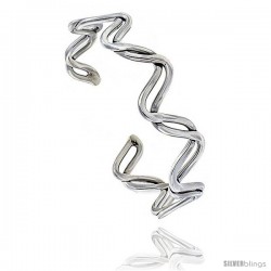 Sterling Silver Zigzag Wire Cuff Bangle Bracelet 13/16 in wide