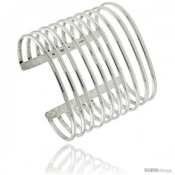 Sterling Silver 10 Row Wire Cuff Bangle Bracelet 1 3/4 in wide