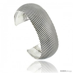 Sterling Silver Dome Cuff Bangle Bracelet with Diagonal Stripes 7/8 in wide