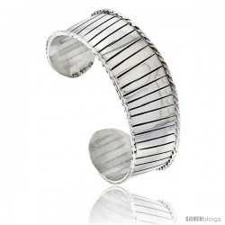 Sterling Silver Cuff Bangle Bracelet with Horizontal Stripes Rope Edges 13/16 in wide