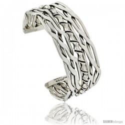 Sterling Silver Double Celtic Braid Wire Cuff Bangle Bracelet with Bamboo center 7/8 in wide
