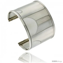 Sterling Silver in wide, Flat Cuff Bangle Bracelet with Dome Wire Edges 1 3/4 in wide