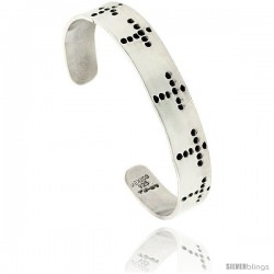 Sterling Silver Flat Cuff Bangle Bracelet with Dotted Crosses 7/16 in wide