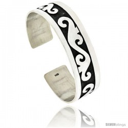 Sterling Silver Flat Cuff Bangle Bracelet with Abstract Motif 11/16 in wide