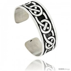 Sterling Silver Flat Cuff Bangle Bracelet with Celtic Knots 7/8 in wide