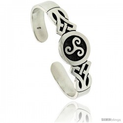 Sterling Silver Flat Cuff Bangle Bracelet with Celtic Triple spiral Triskele Symbol 3/4 in wide