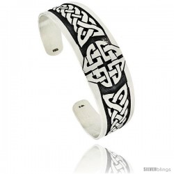 Sterling Silver Flat Cuff Bangle Bracelet with Celtic Knot Pattern 7/8 in wide