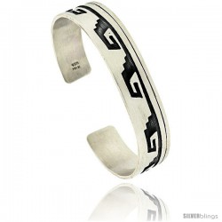 Sterling Silver Flat Cuff Bangle Bracelet with Hopi Greek Key Pattern 1/2 in wide