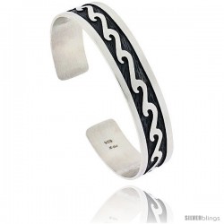 Sterling Silver Wave Design Cuff Bangle 9/16 in wide