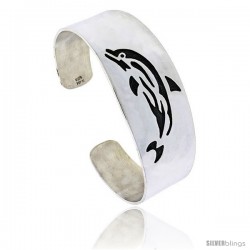 Sterling Silver Dolphin Cuff Bangle 1 in wide