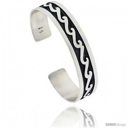 Sterling Silver HOPI Design Wave Cuff Bangle 1/2 in wide