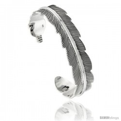 Sterling Silver Leaf Cuff Bangle, 16mm wide