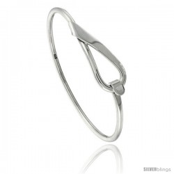 Sterling Silver Ribbon Polished Bangle Hook-Buckle Clasp, 7 in