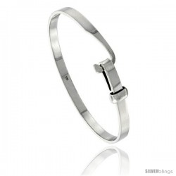 Sterling Silver 5mm wide Polished Bangle Hook-Buckle Clasp, 7 in