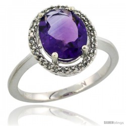 10k White Gold Diamond Halo Amethyst Ring 2.4 carat Oval shape 10X8 mm, 1/2 in (12.5mm) wide