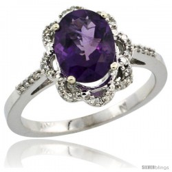 10k White Gold Diamond Halo Amethyst Ring 1.65 Carat Oval Shape 9X7 mm, 7/16 in (11mm) wide