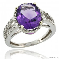 10k White Gold Diamond Halo Amethyst Ring 2.85 Carat Oval Shape 11X9 mm, 7/16 in (11mm) wide