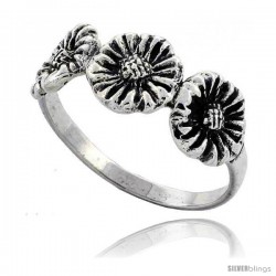 Sterling Silver Triple Sunflower Ring 5/16 in wide