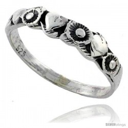 Sterling Silver Heart & Flower Link Ring 3/16 in wide