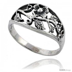 Sterling Silver Flower Vine Ring 7/16 in wide