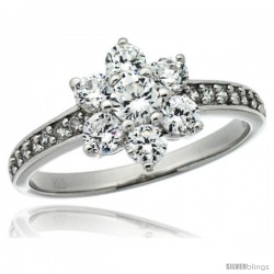 Sterling Silver Vintage Style Flower Cluster Engagement Ring w/ Brilliant Cut CZ Stones, 3/8 in. (10 mm) wide