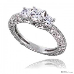 Sterling Silver Vintage Style Engagement ring, w/ two 4mm (.25 ct) & one 5mm (.5 ct) Round CZ Stones, 3/16" (5 mm) wide