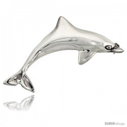 Sterling Silver Dolphin Brooch Pin, 2 1/8" (53 mm) wide