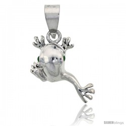 Sterling Silver Hopping Frog Pendant, 1 1/4" (32 mm) tall