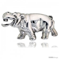 Sterling Silver Happy Hippo Brooch Pin, 1 7/8" (48 mm) wide
