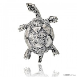 Sterling Silver Turtle Brooch Pin, 1 7/16" (37 mm) tall