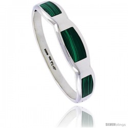 Sterling Silver Malachite Inlay Bangle Bracelet Handmade, 9/16 in wide